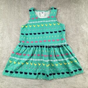 Hartstrings Swing Dress‎ Girls 5 Green Cow Chicken Pig Farm Country Vintage 90s